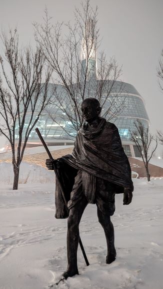 Gandhi Statue in front of Museum of Human Rights, Winnipeg, Manitoba, Canada